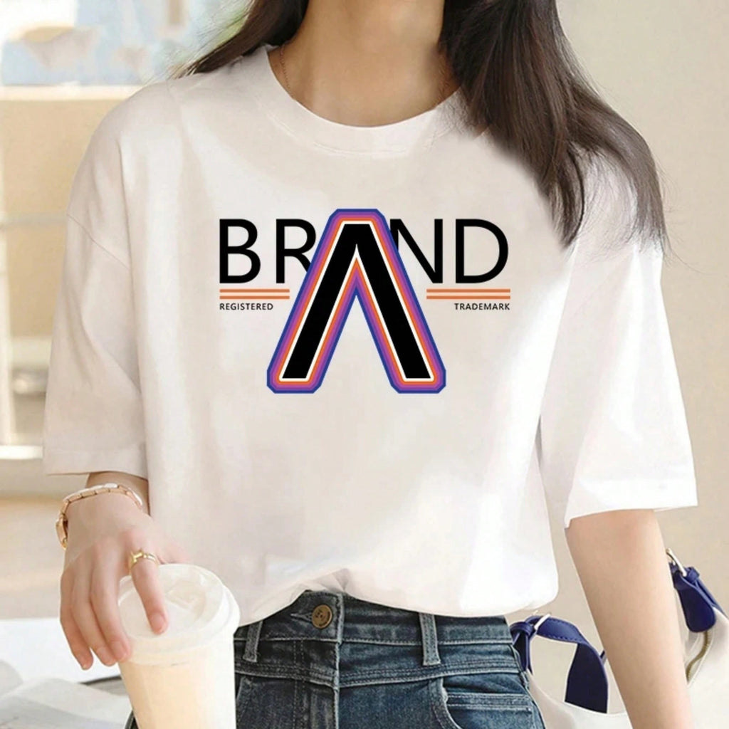 Luxury Fashion Cotton Brand Women's Versatile Retro Lunar Paris Printed Garment Short Sleeve T-Shirt Women's Y2K Top