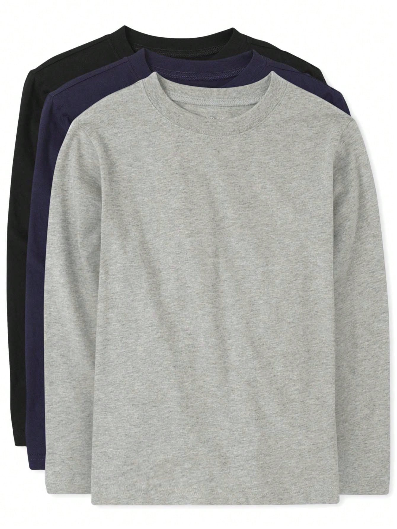The Children's PLACE Boys Long Sleeve Navy Black Gray Cotton Tee Shirt 3-Pack1:1