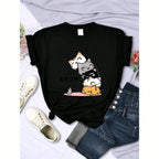 Luxury Brand Stacked Cats Sleeping Don'T See The Mouse Print Women T-Shirt Comfortable Creativity Fashion Womans Tee Clothing