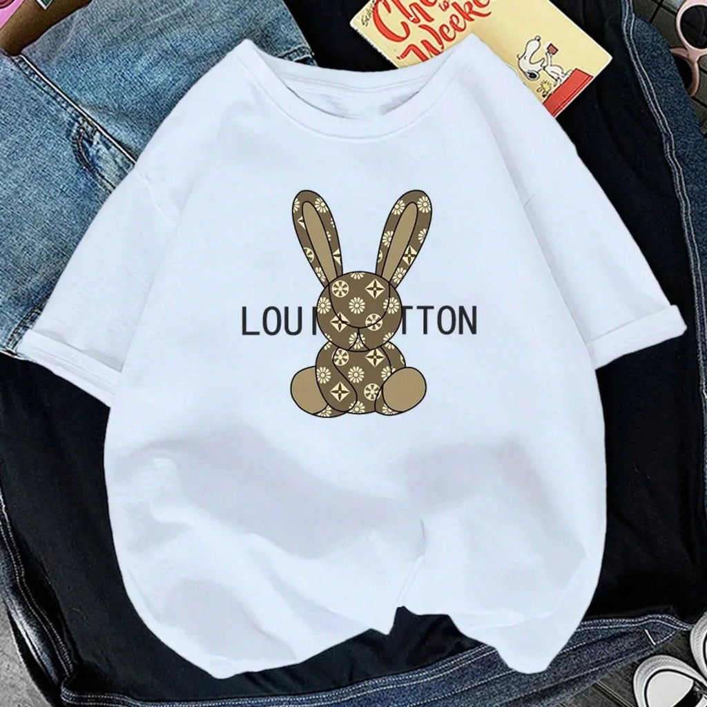 Luxury Brand Cartoon Printed T-Shirt Fashion Luxury Brand Summer Y2K Street Casual Round Neck Clothing Girl Graphic