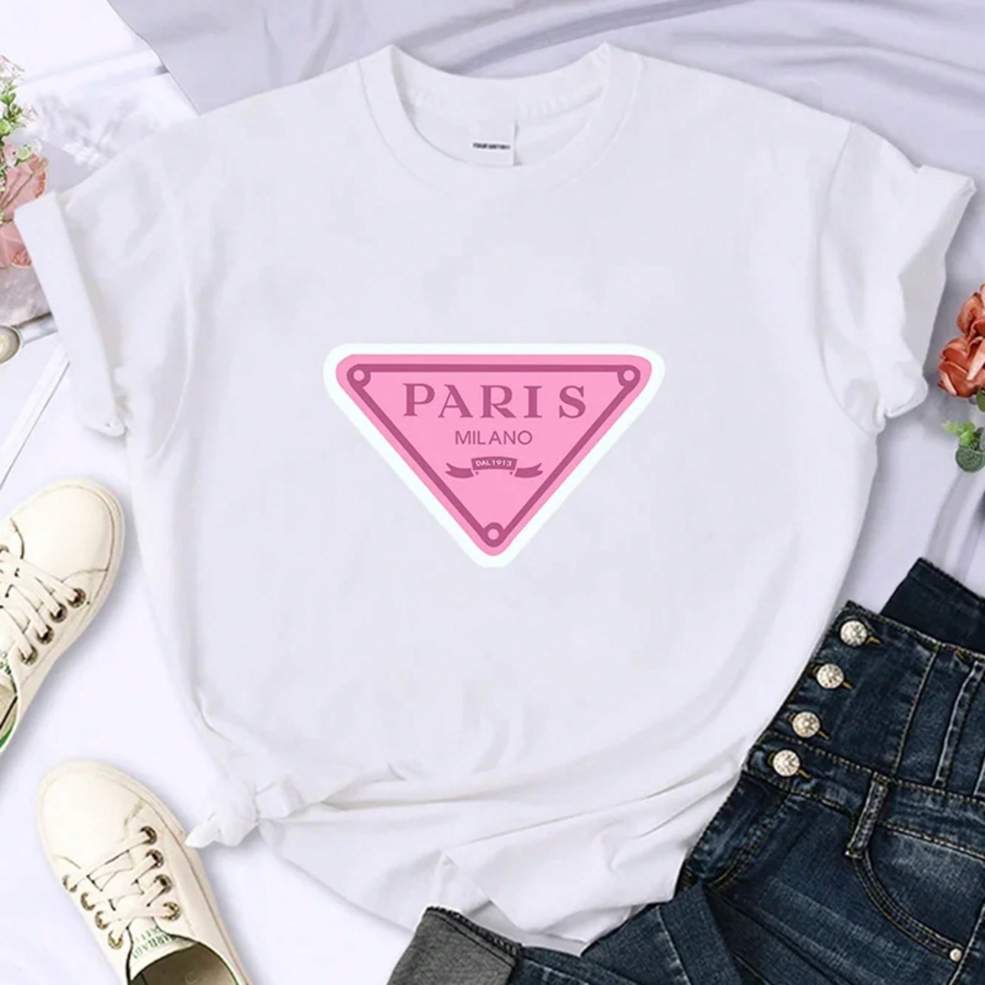 Luxury Brand Paris For Women's High-Quality Summer Printing T-Shirt 100% Cotton Casual Oversized Y2k Personality Sleeve O-Neck