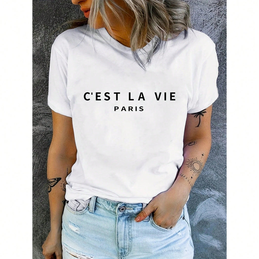 Luxury Brand Paris Print Crew Neck T-Shirt Casual Short Sleeve T-Shirt For Spring & Summer Women's Clothing