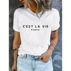 Luxury Brand Paris Print Crew Neck T-Shirt Casual Short Sleeve T-Shirt For Spring & Summer Women's Clothing