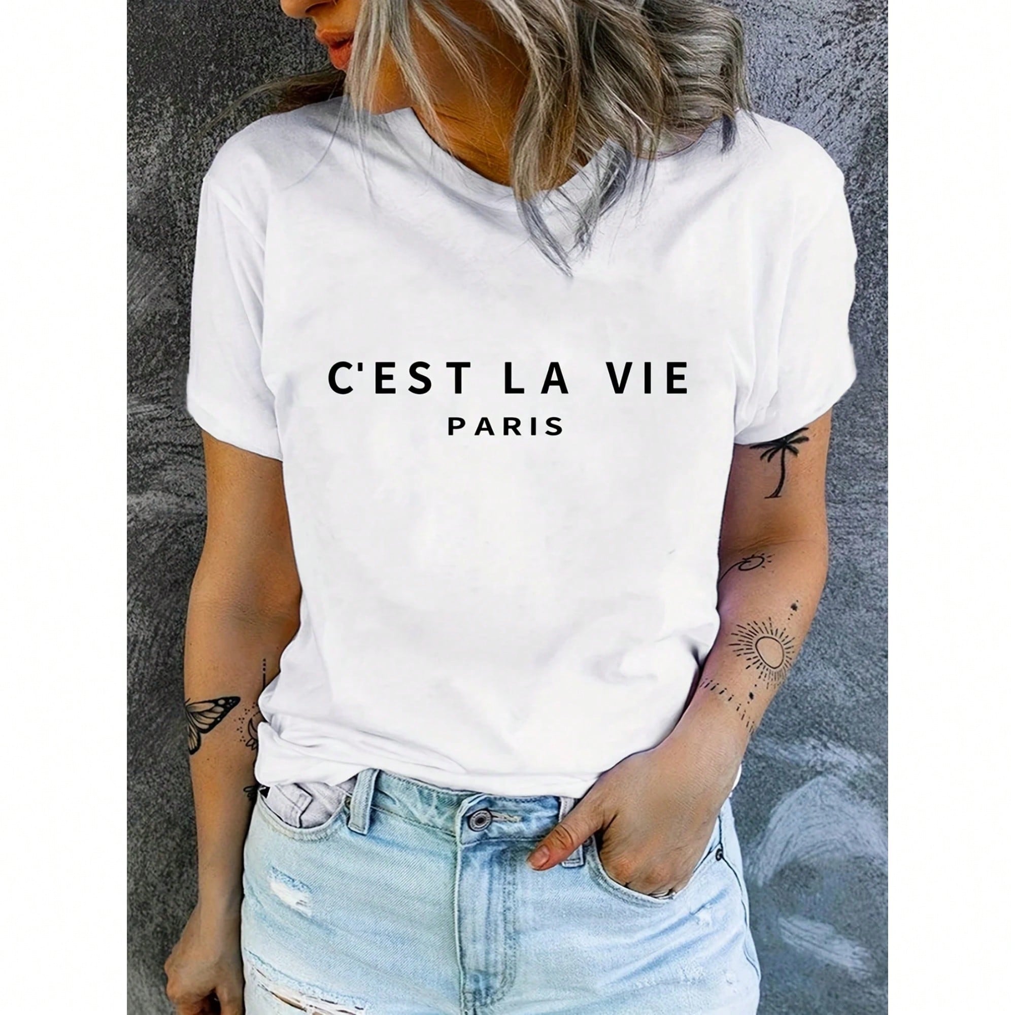 Luxury Brand Paris Print Crew Neck T-Shirt Casual Short Sleeve T-Shirt For Spring & Summer Women's Clothing
