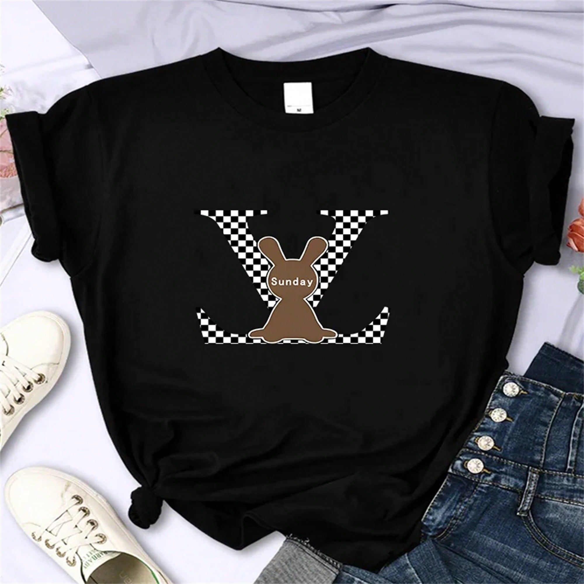 Luxury Brand Rabbit For Women's High-Quality Summer Printing T-Shirt 100% Cotton Casual Oversized Y2k Personality Sleeve.