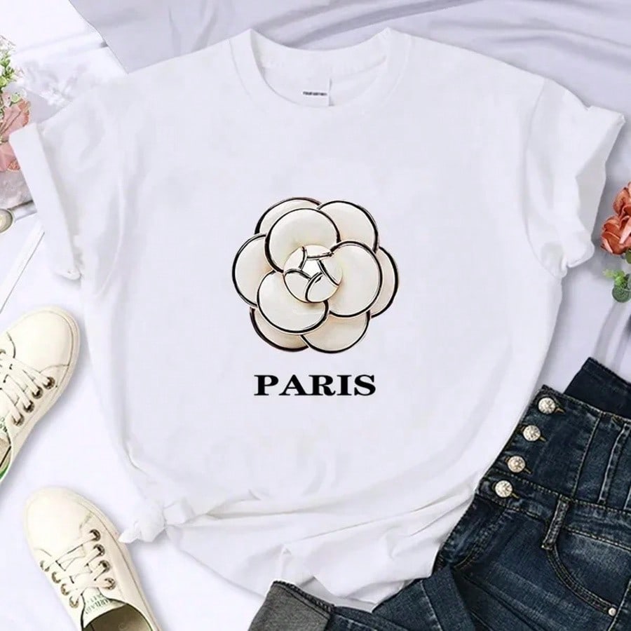 Luxury Brand Flower For Women's High-Quality Summer Printing T-Shirt 100% Cotton Casual Oversized Y2k Personality Sleeve O-Neck1:1