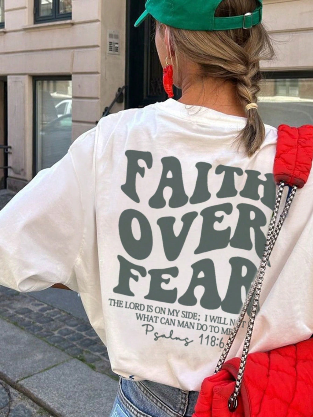Ladies' Spring And Summer New Style Faith Over Fear Letter Print Daily Casual Round Neck Short Sleeved T-Shirt, Fashionable Vacation Style, Your Daily Necessity. Vacation Outfits Women Graphic Tees Women White Top
