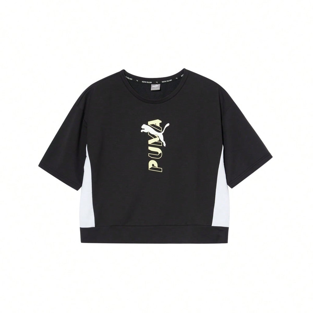 Puma Loose Fit Colorblock Round Neck Short Sleeve T-Shirt, Cropped High Waist Design, Casual &1:1