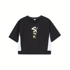 Puma Loose Fit Colorblock Round Neck Short Sleeve T-Shirt, Cropped High Waist Design, Casual &1:1