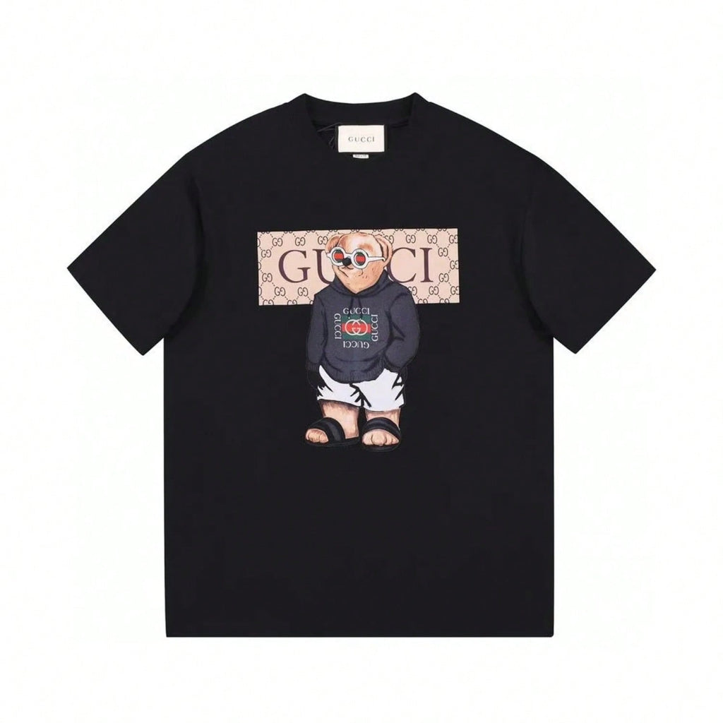 Summer Fashion Luxury Brand Collaboration Teddy Bear Print Pure Cotton High-Quality Round Neck Short Sleeved T-Shirt For Couples