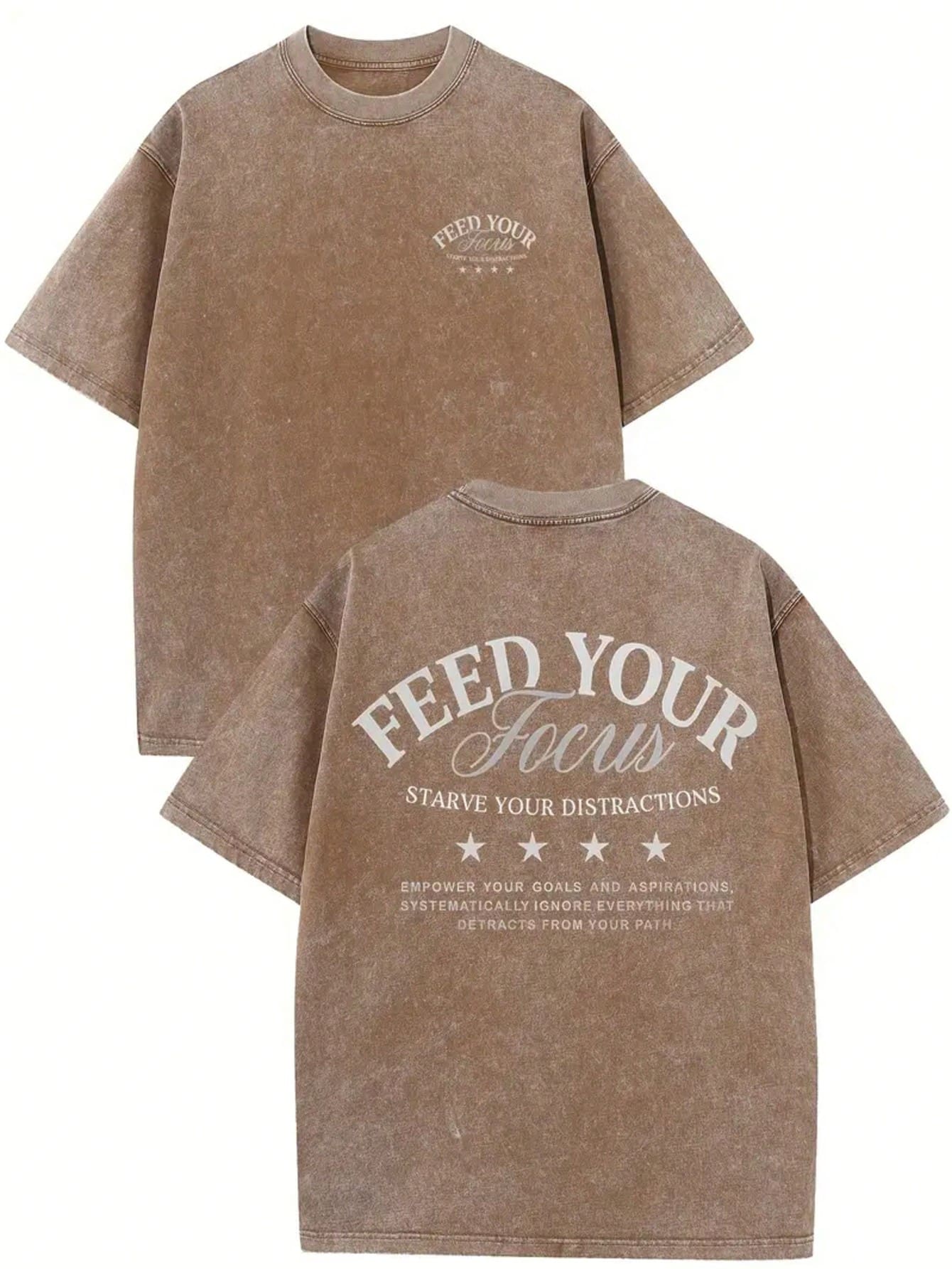 Letter Printed T-Shirt Retro Washed Street Letter Printed Cotton T-Shirt Men's And Women's T-Shirt Old Street Style Off Shoulder Sleeves Round Neck Top Short Sleeved Shirt