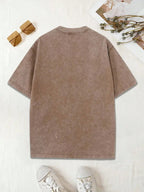 Letter Printed T-Shirt Retro Washed Street Letter Printed Cotton T-Shirt Men's And Women's T-Shirt Old Street Style Off Shoulder Sleeves Round Neck Top Short Sleeved Shirt