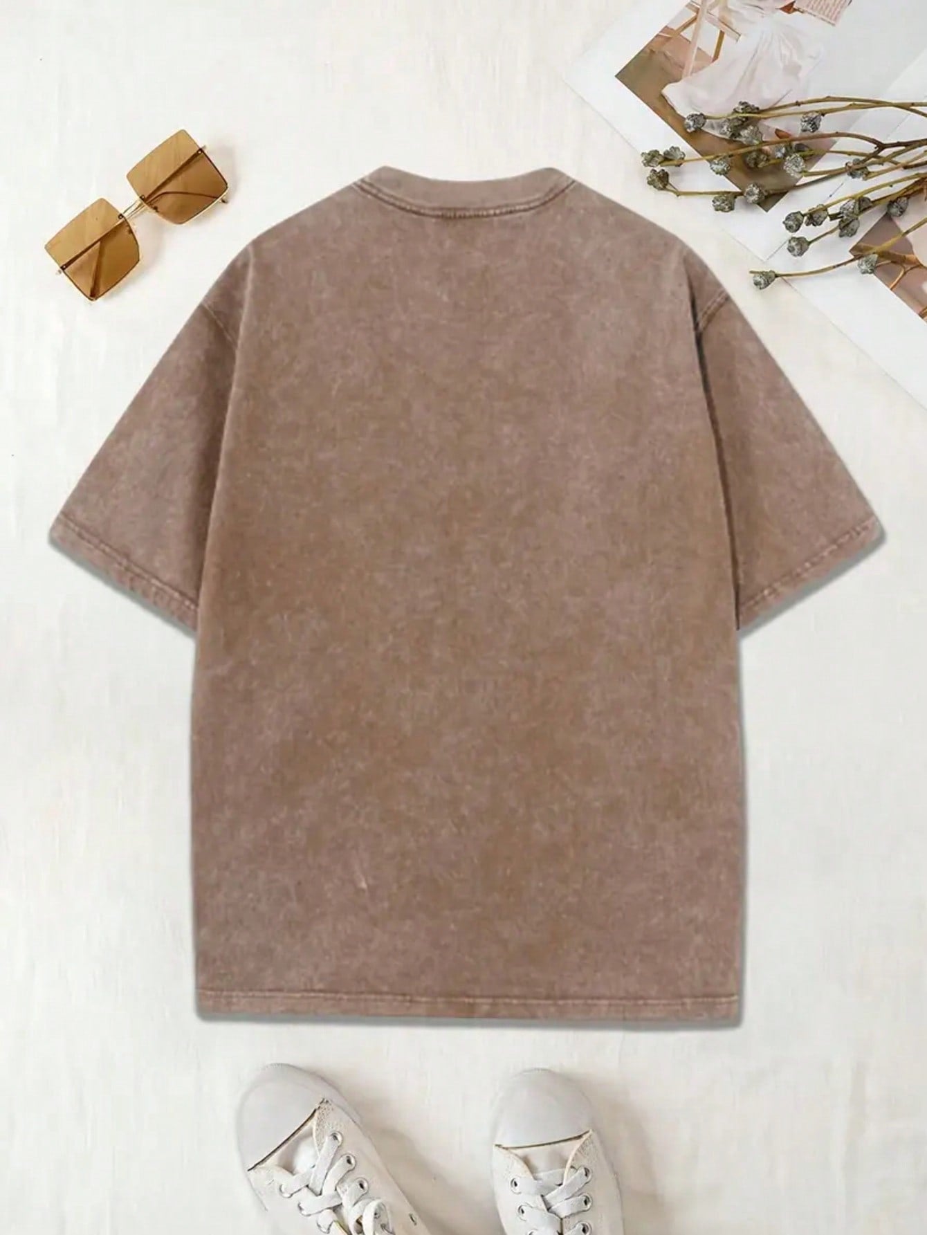 Letter Printed T-Shirt Retro Washed Street Letter Printed Cotton T-Shirt Men's And Women's T-Shirt Old Street Style Off Shoulder Sleeves Round Neck Top Short Sleeved Shirt