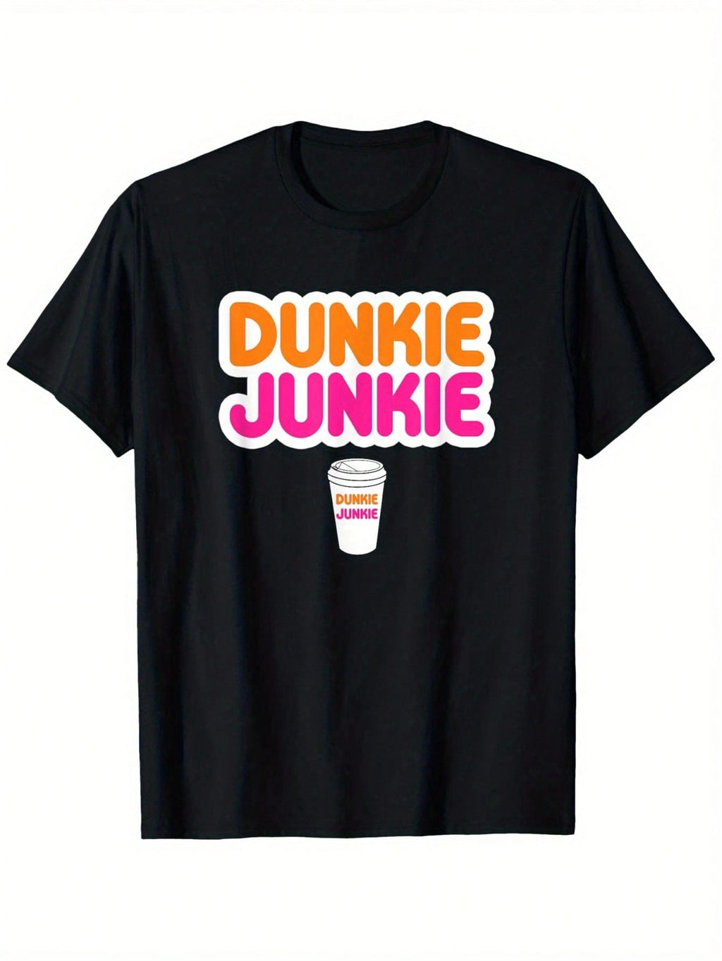Dunkie  Coffee Lover T-Shirt - Unisex Cotton Casual Round Neck Tee, Black With White Text & Dunkin' Donuts Graphic, S-XXXL, All-Season Comfort Fit, Everyday Tshirt Casual Style Comfortable Fit,Short Sleeved Shirt, Essential For Summer And Spring, Loose Ca
