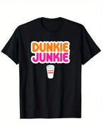 Dunkie  Coffee Lover T-Shirt - Unisex Cotton Casual Round Neck Tee, Black With White Text & Dunkin' Donuts Graphic, S-XXXL, All-Season Comfort Fit, Everyday Tshirt Casual Style Comfortable Fit,Short Sleeved Shirt, Essential For Summer And Spring, Loose Ca