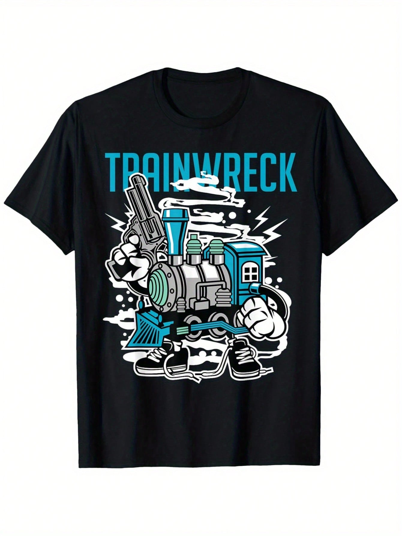 Train Cartoon Characters, Trainwreck T-Shirt T-Shirt, Men'S And Women'S Four Seasons Cotton Casual Round Neck Outdoor Personality Short-Sleeved T-Shirt, Slightly Elastic, 100% Cotton, S-XXXL,Short Sleeved Shirt, Essential For Summer And Spring, Loose Casu