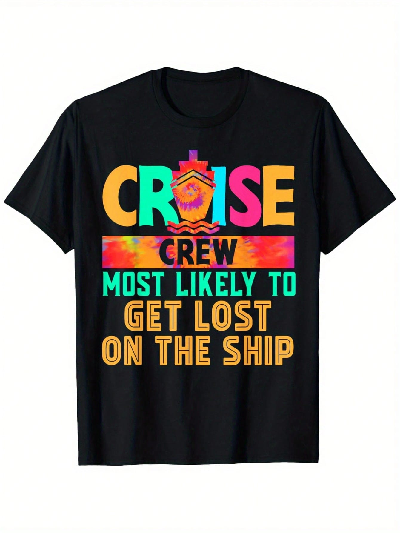 Men's Cruise Crew Most Likely To Get Lost On The Ship Graphic Tee - 100% Cotton, Casual Round Neck Short Sleeve T-Shirt For Big & Tall, Vibrant Colors, All-Season Wear, S-XXXL, Vibrant Cruise Wear Casual Style Soft Comfortable Fit, Cruise T Shirts,Short S