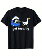 Got Too Silly Funny Goose Police T-Shirt For Animal Lovers - Unisex Cotton Casual Round Neck Tee, Black With White & Blue Print, Slight Stretch, 100% Cotton, S-XXXL,Short Sleeved Shirt, Essential For Summer And Spring, Loose Casual Round Neck, Men's Lette