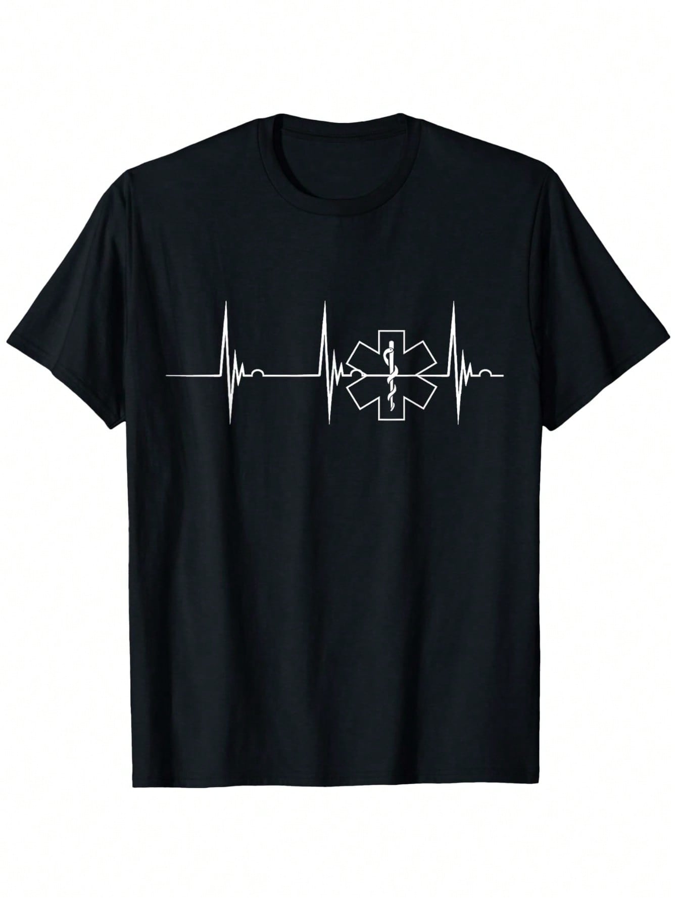 Sani First Responder ECG Heartbeat & Star Of Life Graphic T-Shirt - 100% Cotton Regular Fit Unisex Tee For Paramedics, Medical Professionals & Outdoor Rescue - All-Season Casual Short Sleeve Shirt (S-XXXL), First Responder Gear Unique Casualwear Durable F