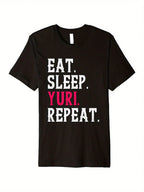 Anime Yuri Lovers Tshirt Eat Sleep Yuri Repeat, Men'S And Women'S Four Seasons Cotton Casual Round Neck Outdoor Personality Short-Sleeved T-Shirt, Men'S Summer Clothes, Mens T Shirt, Slightly Elastic, 100% Cotton, S-XXXL,Short Sleeved Shirt, Essential For