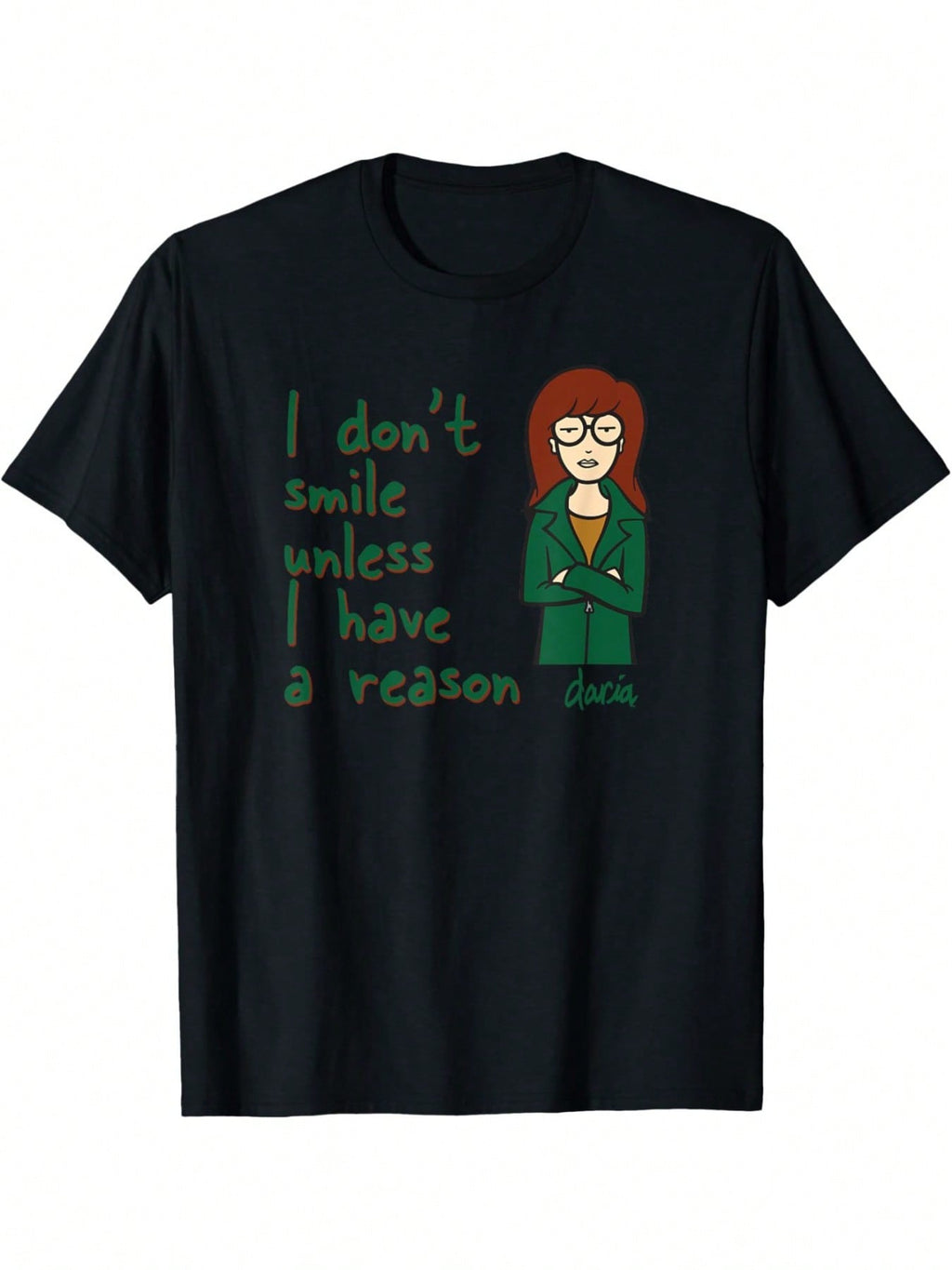 Mademark X Daria - 'I Don't Smile Unless I Have A Reason' Graphic Tee, Black Cotton Casual T-Shirt For Men, Regular Fit, Machine Washable, All-Season Comfort,Short Sleeved Shirt, Essential For Summer And Spring, Loose Casual Round Neck, Men's Letter Print