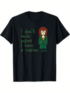 Mademark X Daria - 'I Don't Smile Unless I Have A Reason' Graphic Tee, Black Cotton Casual T-Shirt For Men, Regular Fit, Machine Washable, All-Season Comfort,Short Sleeved Shirt, Essential For Summer And Spring, Loose Casual Round Neck, Men's Letter Print
