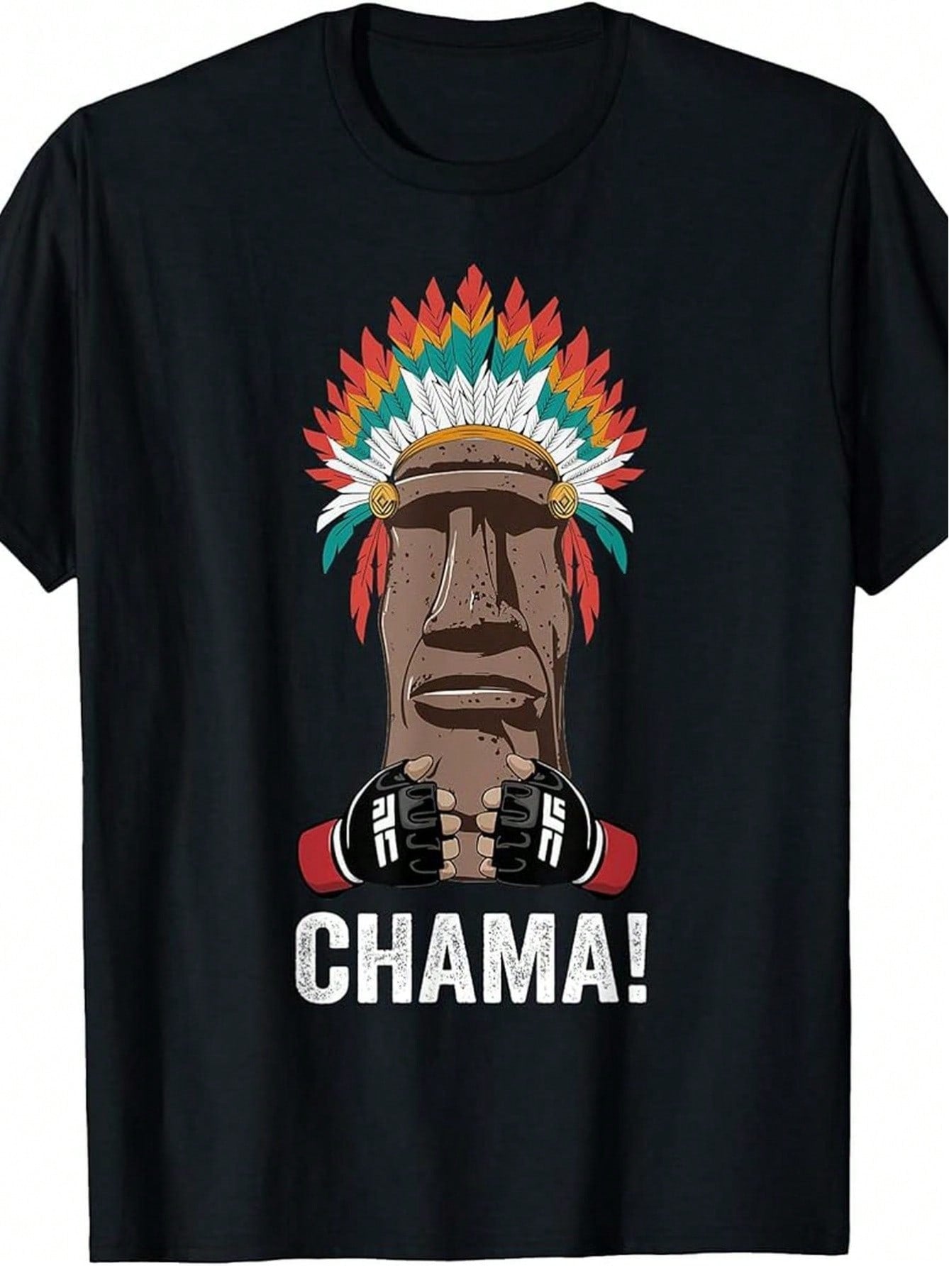 Vintage Chama Fighter MMA Fan T-Shirt, 100% Cotton Crew Neck Short Sleeve Top With Galaxy Print, Heat Transfer Printed Knit Fabric For Training & Beach - Regular Fit,Short Sleeved Shirt, Essential For Summer And Spring, Loose Casual Round Neck, Men's Lett
