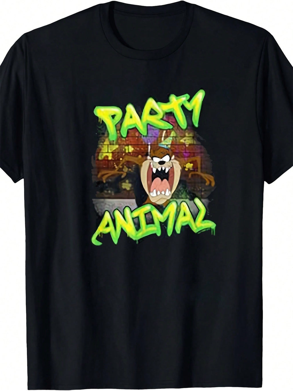 Men'S Party Animal Taz Graphic T-Shirt - 100% Cotton, Short Sleeve, Crew Neck, Relaxed Fit - Ideal For Humor Lovers & Birthday Parties,Short Sleeved Shirt, Essential For Summer And Spring, Loose Casual Round Neck, Men's Letter Printed T-Shirt, Suitable Fo