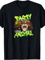Men'S Party Animal Taz Graphic T-Shirt - 100% Cotton, Short Sleeve, Crew Neck, Relaxed Fit - Ideal For Humor Lovers & Birthday Parties,Short Sleeved Shirt, Essential For Summer And Spring, Loose Casual Round Neck, Men's Letter Printed T-Shirt, Suitable Fo