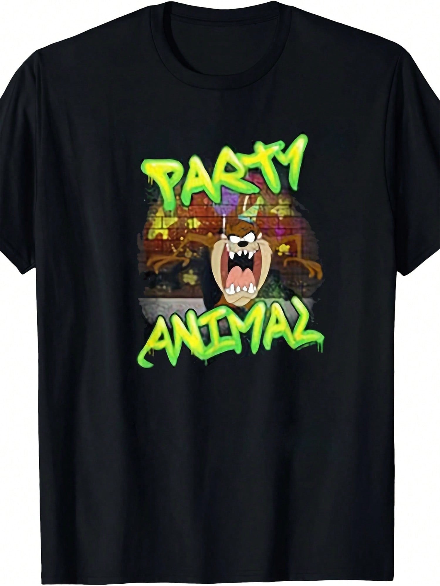 Men'S Party Animal Taz Graphic T-Shirt - 100% Cotton, Short Sleeve, Crew Neck, Relaxed Fit - Ideal For Humor Lovers & Birthday Parties,Short Sleeved Shirt, Essential For Summer And Spring, Loose Casual Round Neck, Men's Letter Printed T-Shirt, Suitable Fo