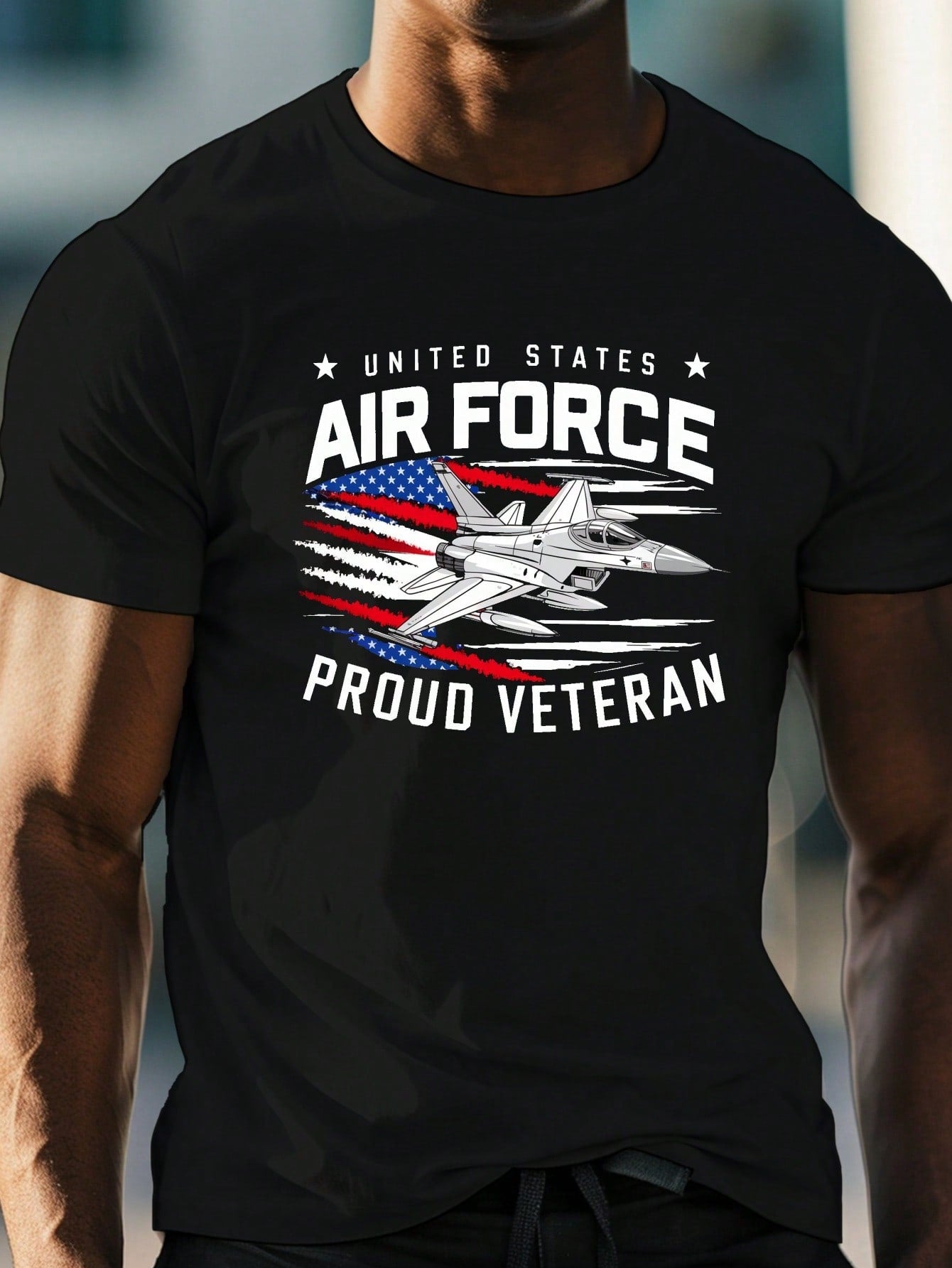 Plus Size Men's Black USAF Patriotic Graphic T-Shirt - United States  Proud Veteran Design, Regular Fit Short Sleeve Casual Tee For Big & Tall, All-Season Comfort, Machine Washable, Durable Fabric Shirt, Military Pride, Military Style, Breathable Material