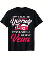 [S-XXXL Funny Phlebotomy T-Shirt] Funny Phlebotomy Technician Phlebotomist Nurse Women T-Shirt, 100% Cotton, Gift For Men Women Dad Mom Friends, S-XXXL, Black,Short Sleeved Shirt, Essential For Summer And Spring, Loose Casual Round Neck, Men's Letter Prin