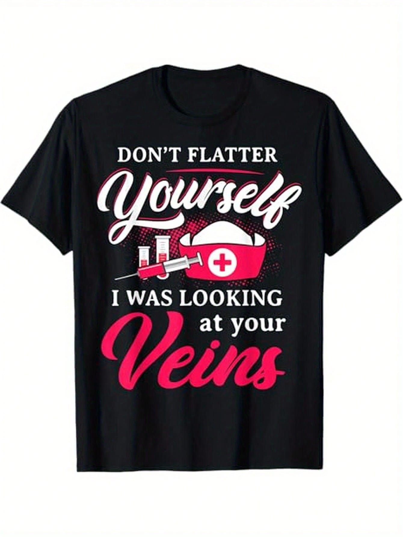 [S-XXXL Funny Phlebotomy T-Shirt] Funny Phlebotomy Technician Phlebotomist Nurse Women T-Shirt, 100% Cotton, Gift For Men Women Dad Mom Friends, S-XXXL, Black,Short Sleeved Shirt, Essential For Summer And Spring, Loose Casual Round Neck, Men's Letter Prin