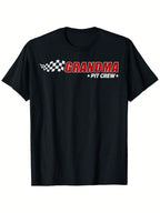 Grandma Pit Crew Race Car Birthday Family Matching Pit Crew T-Shirt, 100% Cotton, Single Side Printed, Black Short Sleeve T-Shirt, Birthday Festivals Gift For Men Women Family Friends, S-XXXL, 1pc, Fabric Weight 180g,Short Sleeved Shirt, Essential For Sum