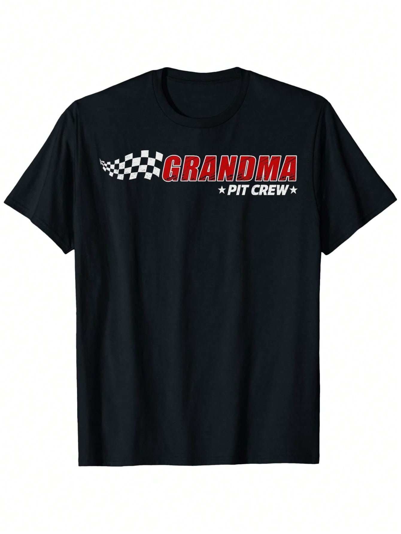 Grandma Pit Crew Race Car Birthday Family Matching Pit Crew T-Shirt, 100% Cotton, Single Side Printed, Black Short Sleeve T-Shirt, Birthday Festivals Gift For Men Women Family Friends, S-XXXL, 1pc, Fabric Weight 180g,Short Sleeved Shirt, Essential For Sum