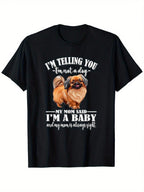 Cute Mom Says I'm A Pekingese Lover T-Shirt, 100% Cotton, Single Side Printed, Black Short Sleeve T-Shirt, Birthday Festivals Gift For Men Women Family Friends, S-XXXL, 1pc, Fabric Weight 180g,Short Sleeved Shirt, Essential For Summer And Spring, Loose Ca