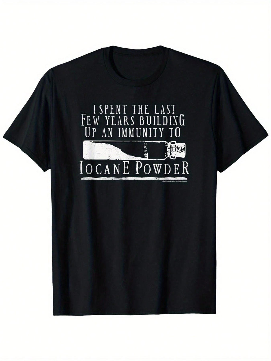 1pc The Princess Bride Iocane Powder Men'S T-Shirt - 100% Cotton Breathable Casual Short Sleeve Round Neck Tee With Humorous 12 Years Immunity Graphic Print, Black, Sizes S-3XL & Oversized For Daily Wear & Outdoor Activities, Everyday Comfort Shirt, Princ