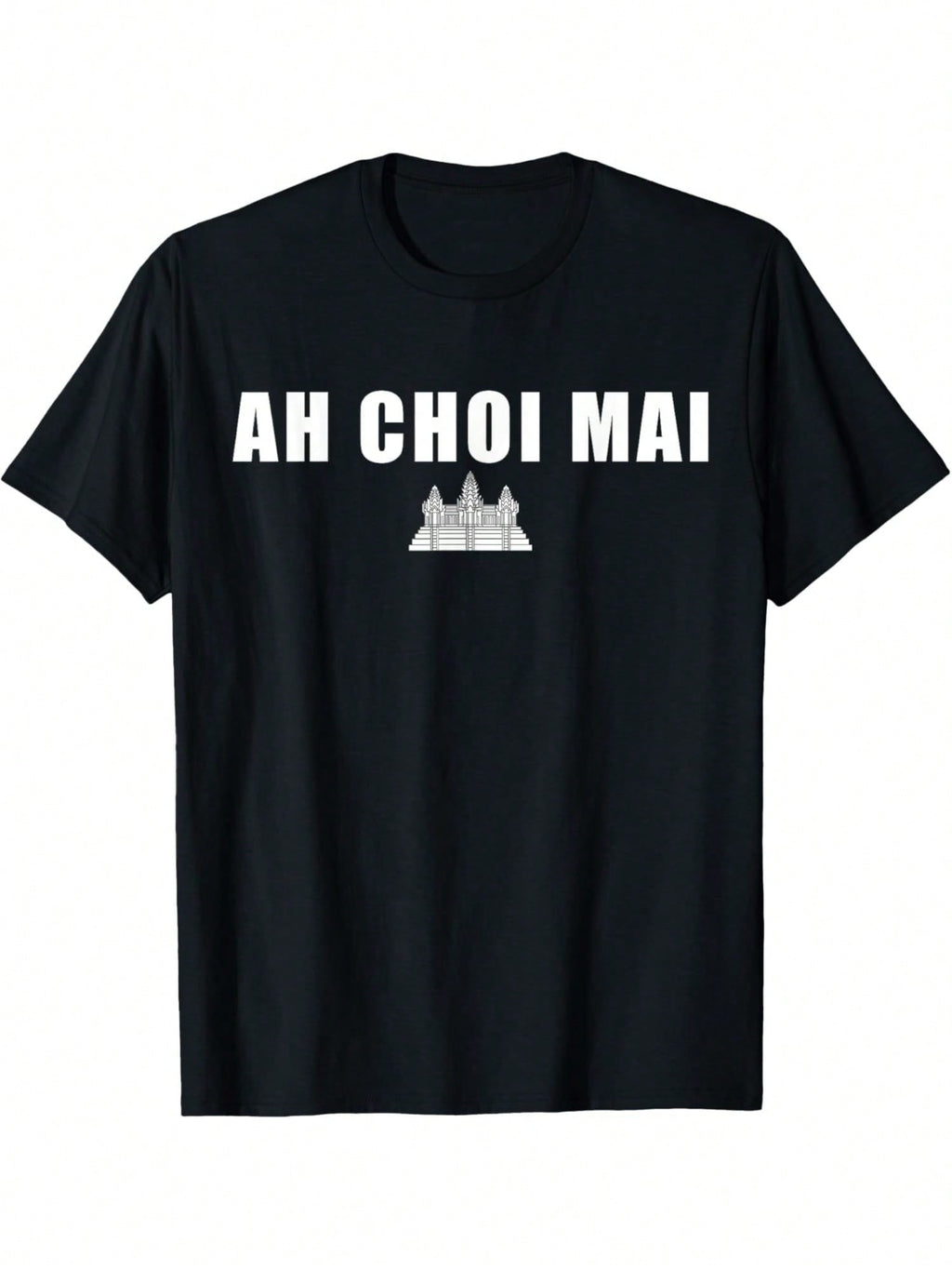 Men's Black Khmer Cambodian Ah Choi Mai Funny Graphic T-Shirt - Angkor Wat Design, High-Stretch Fabric, Regular Fit Crew Neck Short Sleeve Tee For Casual & Outdoor Wear, Everyday Comfort, Humorous Design, Heat Transfer Print,100% Pure Cotton Short Sleeved