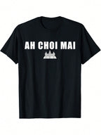 Men's Black Khmer Cambodian Ah Choi Mai Funny Graphic T-Shirt - Angkor Wat Design, High-Stretch Fabric, Regular Fit Crew Neck Short Sleeve Tee For Casual & Outdoor Wear, Everyday Comfort, Humorous Design, Heat Transfer Print,100% Pure Cotton Short Sleeved