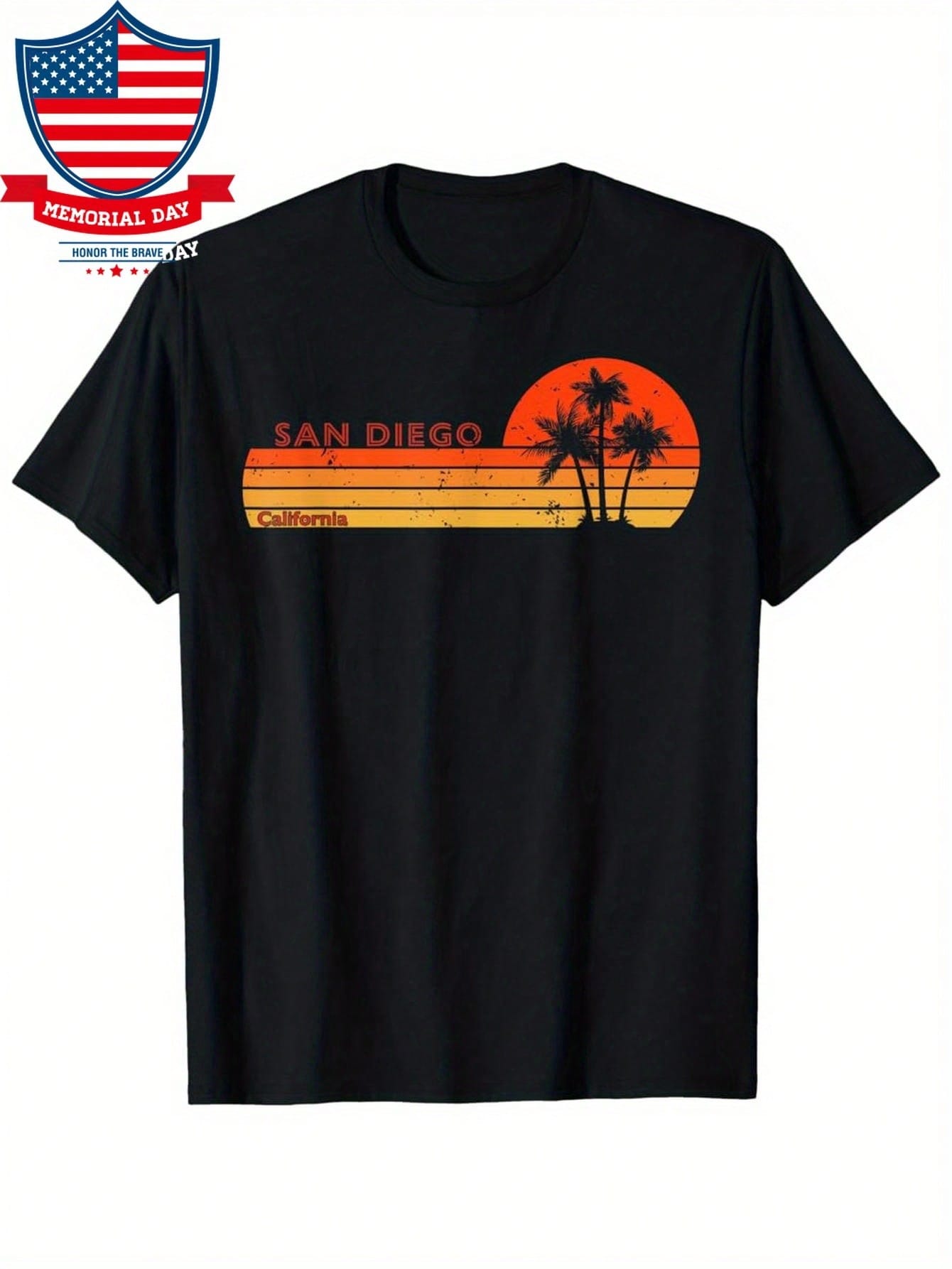 San Diego California Retro Vintage Sunset T Shirt,100% Pure Cotton Short Sleeved Shirt, Essential For Summer And Spring, Loose Casual Round Neck, Men's Letter Printed T-Shirt, Suitable For Sports Enthusiasts