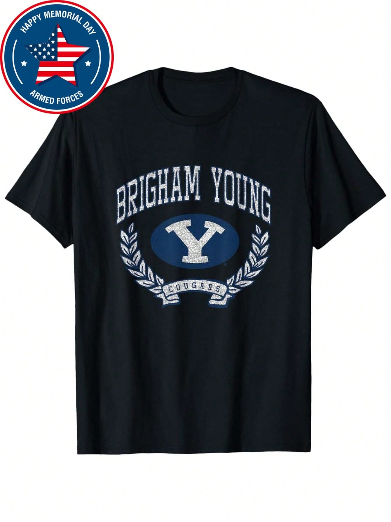 BYU Cougars Victory Vintage T Shirt,100% Pure Cotton Short Sleeved Shirt, Essential For Summer And Spring, Loose Casual Round Neck, Men's Letter Printed T-Shirt, Suitable For Sports Enthusiasts