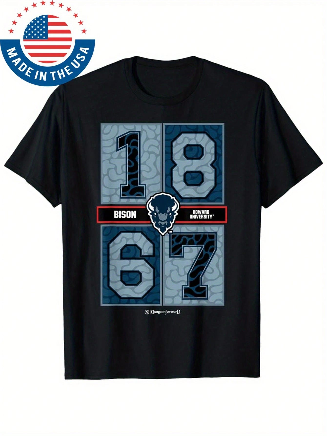 Howard University Bison Concrete Date HBCU Vintage T-Shirt For Men - Black Retro 1867 Graphic Tee With Concrete Texture Design, Short Sleeve Casual Shirt For Football Games, Beach & Outdoor Activities, Sports Fan Apparel, Patriotic Apparel, Durable Print