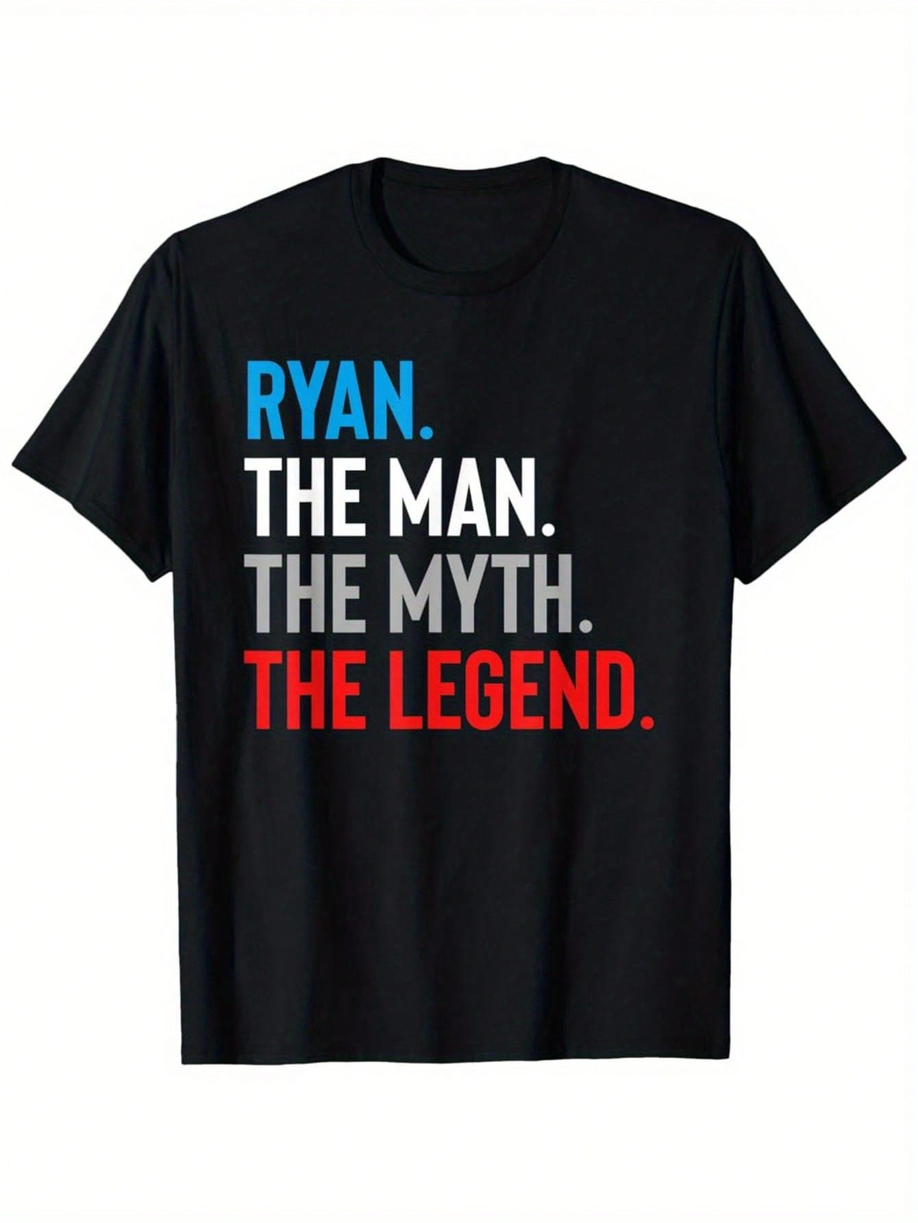 Men's Ryan The For Man The Myth The Legend T-Shirt - Black Retro Vintage Bold Letter Print, Short Sleeve Round Neck, All-Season Comfort, Machine Washable For Outdoor Hiking & Casual Wear, Hiking Gear, Sports Attire, Humorous Graphic Tee, Heat Transfer Pri