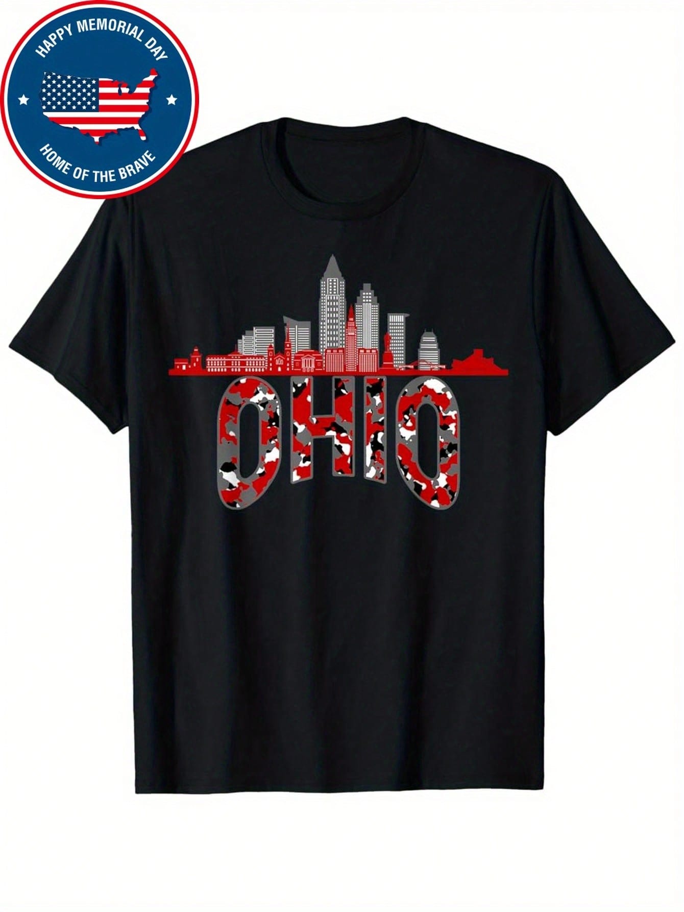 Ohioan State Of Ohio Camo Graphic Designs T Shirt,100% Pure Cotton Short Sleeved Shirt, Essential For Summer And Spring, Loose Casual Round Neck, Men's Letter Printed T-Shirt, Suitable For Sports Enthusiasts
