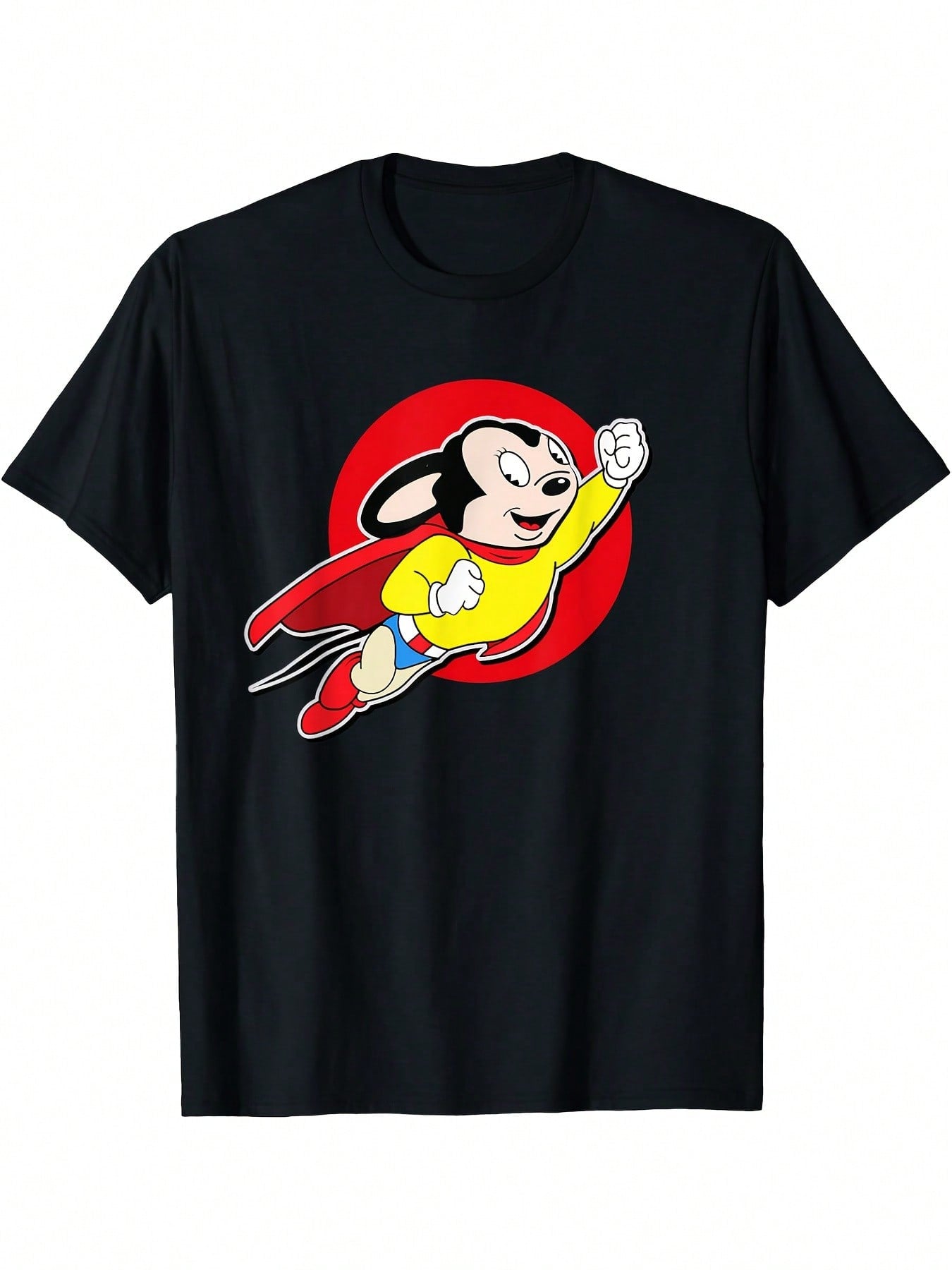 Superhero Cartoon Mouse Rockets Up In Mighty Retro Cartoon T-Shirt,100% Pure Cotton Short Sleeved Shirt, Essential For Summer And Spring, Loose Casual Round Neck, Men's Letter Printed T-Shirt, Suitable For Sports Enthusiasts
