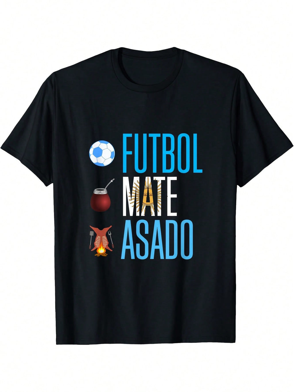 Argentina Football T-Shirt - Black, Small,100% Pure Cotton Short Sleeved Shirt, Essential For Summer And Spring, Loose Casual Round Neck, Men's Letter Printed T-Shirt, Suitable For Sports Enthusiasts