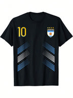 Argentina Flag Argentinian Pride Lovers T-Shirt,100% Pure Cotton Short Sleeved Shirt, Essential For Summer And Spring, Loose Casual Round Neck, Men's Letter Printed T-Shirt, Suitable For Sports Enthusiasts