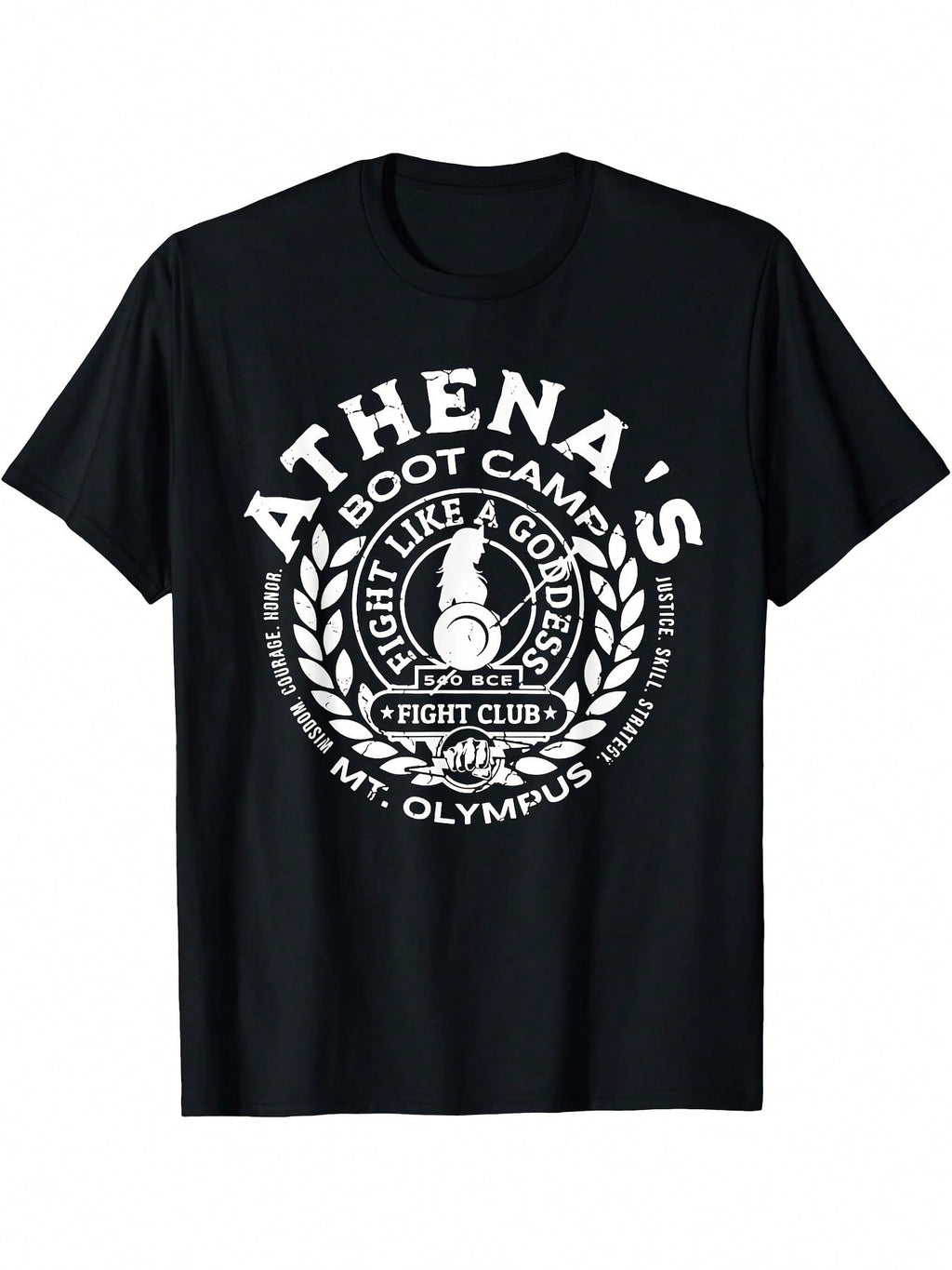 Athena's Boot Camp Greek Mythology T-Shirt – Olympus Lore Goddess Design, Black Graphic Tee For Adults, Casual Round Neck Short Sleeve Shirt, Machine Washable,100% Pure Cotton Short Sleeved Shirt, Essential For Summer And Spring, Loose Casual Round Neck,