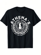 Athena's Boot Camp Greek Mythology T-Shirt – Olympus Lore Goddess Design, Black Graphic Tee For Adults, Casual Round Neck Short Sleeve Shirt, Machine Washable,100% Pure Cotton Short Sleeved Shirt, Essential For Summer And Spring, Loose Casual Round Neck,