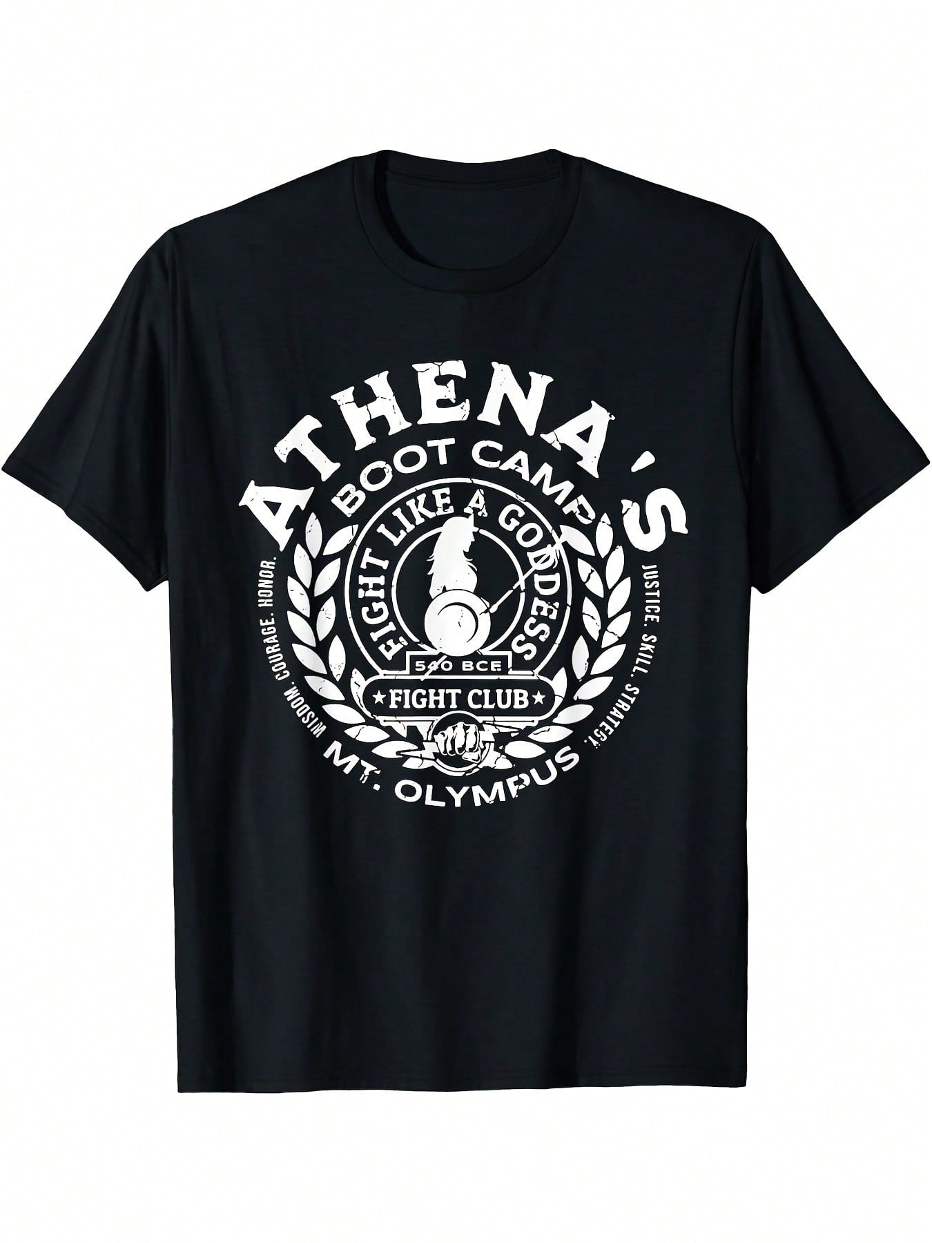 Athena's Boot Camp Greek Mythology T-Shirt – Olympus Lore Goddess Design, Black Graphic Tee For Adults, Casual Round Neck Short Sleeve Shirt, Machine Washable,100% Pure Cotton Short Sleeved Shirt, Essential For Summer And Spring, Loose Casual Round Neck,